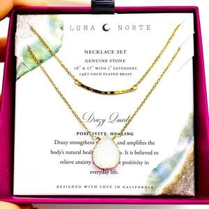 Luna Norte Druzy Quartz Necklace Set in Deluxe Gift Box Edition
